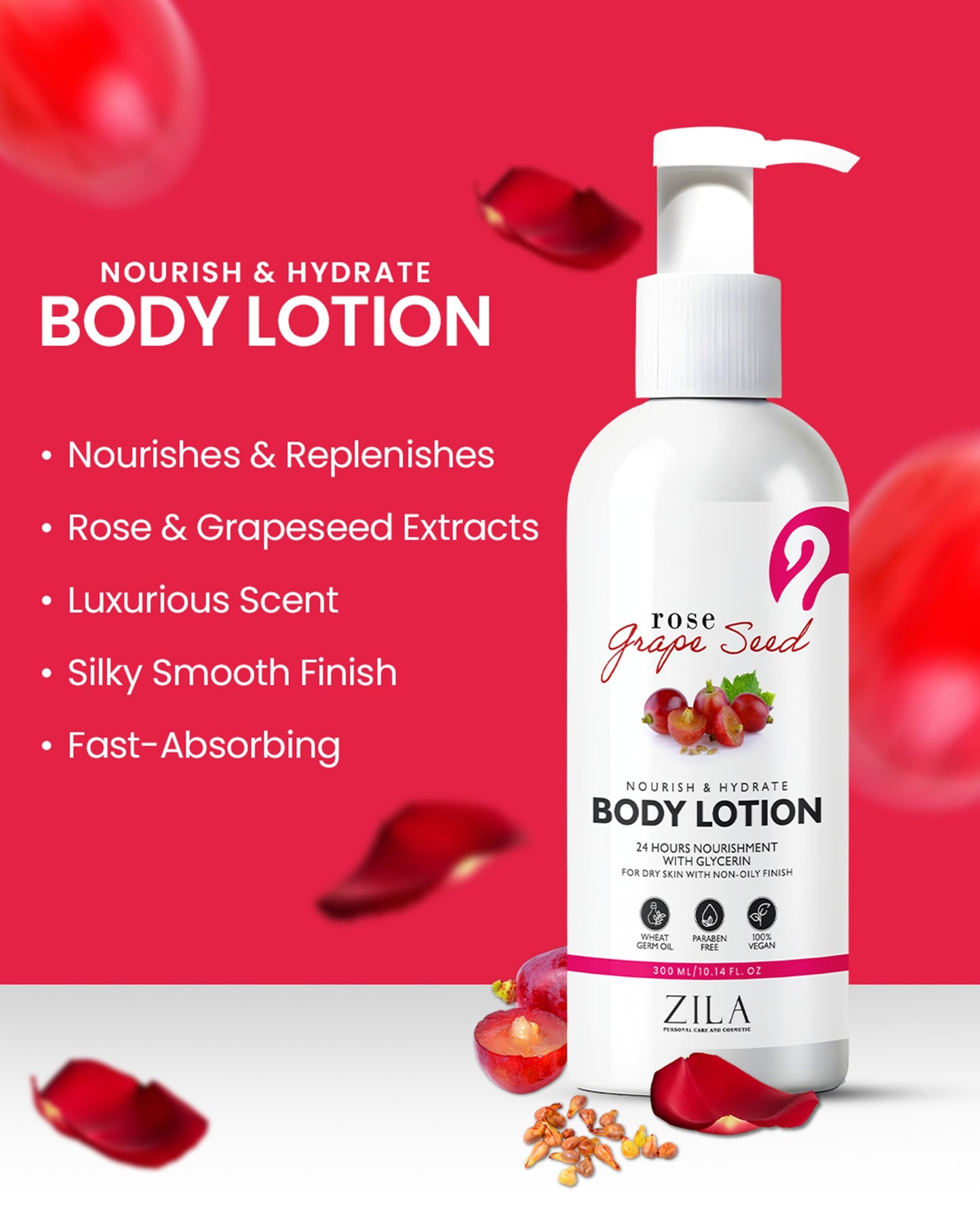 Zila Rose & Grapeseed Body Lotion 329 MRP 300 Ml